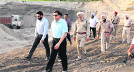 Deputy Commissioner Rajat Aggarwal and his team conduct a surprise check at a mining site in Amritsar on Thursday.