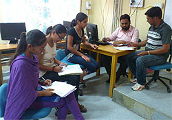Students submitting their online admission forms at the Punjabi University Campus, Maur, on Thursday
