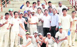 The Himalayan Cricket Academy team after winning the Third Shyam Dutt Joshi Memorial Cricket Tournament in Dehradun on Thursday. 
