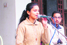 A file photo of Simran Kaur singing at a music programme in Sirsa.