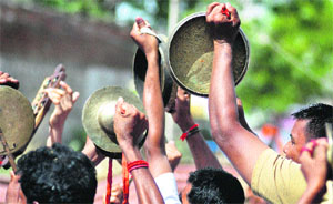 Devotees herald Lord Jagannat Rath yatra in Ludhiana on Thursday.