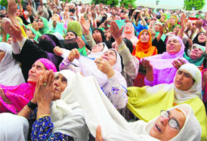 Call of Faith: Thousands of devotees throng the Hazratbal shrine in Srinagar on Friday