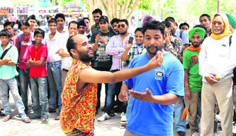 Act enact: Artists stage a play Tamasha-e-Hindustan at Plaza, Sector 17, Chandigarh, on Saturday.