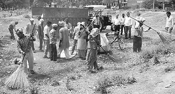 Sanitation workers at work in Mohali.