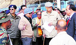 Governor NN Vohra interacts with officials during his inspection tour of the Amarnath yatra routes on Saturday