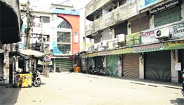 Dilkusha market lies shut in Jalandhar on Saturday.