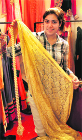A beautiful net saree with a pallu of pearls
