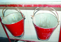 Empty sand buckets in Civil Hospital.
