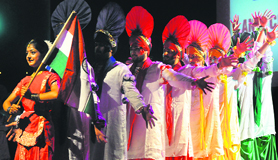 Students perform during the celebration of second anniversary of Anti-Crime Anti-Corruption Cell at Tagore Threatre in Chandigarh on Sunday.