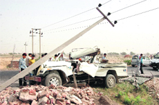 A pick-up van that collided with a dumper on the Delhi-Dadri road in Bhiwani 