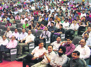 Students attend a national CA students convention in Ludhiana on Sunday. 