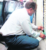 A medicine shop being sealed at Katra Sher Singh market in Amritsar on Monday.
