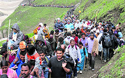 Devotees head for the Amarnath holy cave from Baltal