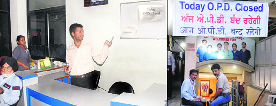 The OPDs of private hospitals remain closed due to IMA doctors strike in Jalandhar on Monday.