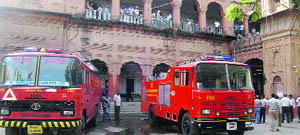 Fire tenders at the district courts complex in Kapurthala. 