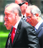 Turkeys PM Recep Tayyip Erdogan arrives at his office to lead a Cabinet meeting in Ankara on Monday.
