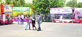 A help desk wears a deserted look at Panjab University in Chandigarh on Tuesday
