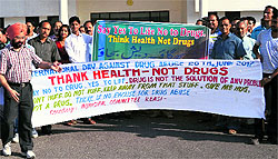 Citizens of Reasi participate in an awareness programme to mark International Day Against Drug Abuse and Trafficking on Tuesday
