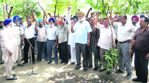 Employees of the Punjab Roadways, Jalandhar-I Depot, hold a protest on Tuesday.