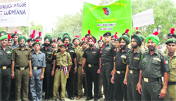 NCC cadets during a rally against drug abuse in Ludhiana. A Tribune photograph