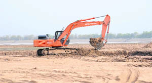 A view of the dry bed of the Sukhna Lake in Chandigarh. 