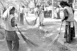 A sanitation drive being supervised by MC officials at Mohali on Wednesday.