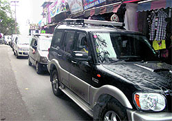 A long queue of vehicles on Mall Road in Mussoorie on Wednesday