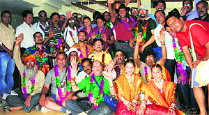 The first batch of pilgrims on their way back from Kailash Mansarowar at Pithoragarh
