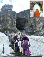 The Shivalingam in the Amarnath cave shrine. (inset) and 