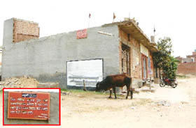 The order of the municipal commissioner, Bathinda, has been displayed (inset) at the site of a disputed land in khasra number 4748 of Pratap Nagar. 