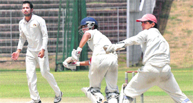 A batsman of Amritsar plays a shot against Chandigarh during their match at the Sector-16 Cricket Stadium in Chandigarh on Thursday.