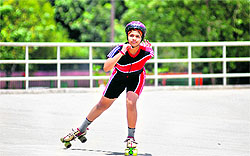 Saruchi, a national gold medalist in roller skating, practicing at a rink in Ludhiana
