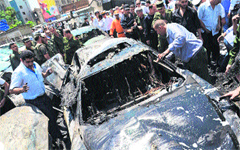 The site of a huge bomb explosion outside the Palace of Justice in Central Damascus on Thursday.  AFP