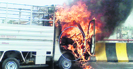 A driver was burnt alive when goods carrier Tata Ace caught fire on the Domoria ROB.