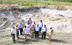 A team inspect a site near the Sutlej bed at Mehatpur where sand mafia had carried out illegal mining. Tribune photo: Malkiat Singh