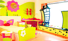 Colourful furniture in shapes in sync with a childs dream world spreads the bliss of childhood in a little ones room.