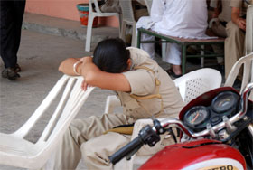 Health experts vouch for the benefits of taking a nap in the afternoon. This female cop seemed to have learnt the trick as she took a quick power nap while on duty in Bathinda on Saturday.