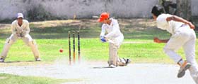 A batsman in action during a cricket match at Government Senior Secondary School in Chandigarh on Saturday