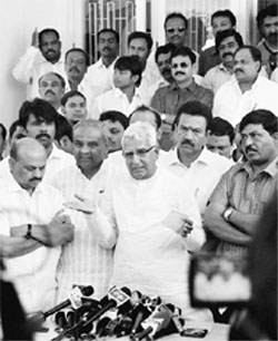 BS Yeddyurappas loyalists speak to the media in Bangalore on Saturday.