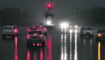 A view of the Rajpath, New Delhi, during the monsoon