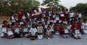 Participants of the 20th Doon District Inter-Summer Camp Roller Skating Championship in Dehradun. 