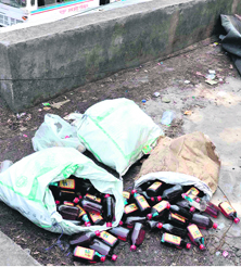 The liquor bottles that have been seized by the police in Haridwar on Sunday.