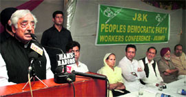 PDP patron Mufti Mohammad Sayeed during one of his rallies in Jammu recently.