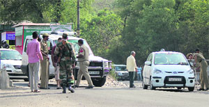 Buses carrying pilgrims for Amarnath yatra being diverted to Sidhra bypass in Jammu on Sunday. 