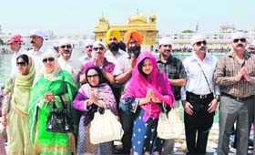 A few members of the Pakistani delegation and their relatives pay obeisance at the Golden Temple in Amritsar on Sunday