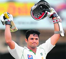 Pakistans Azhar Ali celebrates after scoring a century against Sri Lanka in Colombo