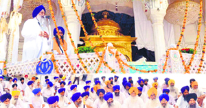 Jathedar Giani Gurbachan Singh addresses devotees on the 406th foundation day of the Akal Takht in Amritsar on Monday. 