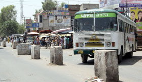 Huge concrete blocks placed in the middle of the roads in Abohar has been creating problems for motorists and bus drivers.