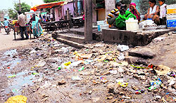 Due to leakage in a pipe, water stands in a residential area of Colony Number 5