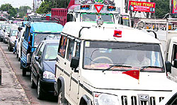 A traffic jam near the ISBT in Dehradun on Monday